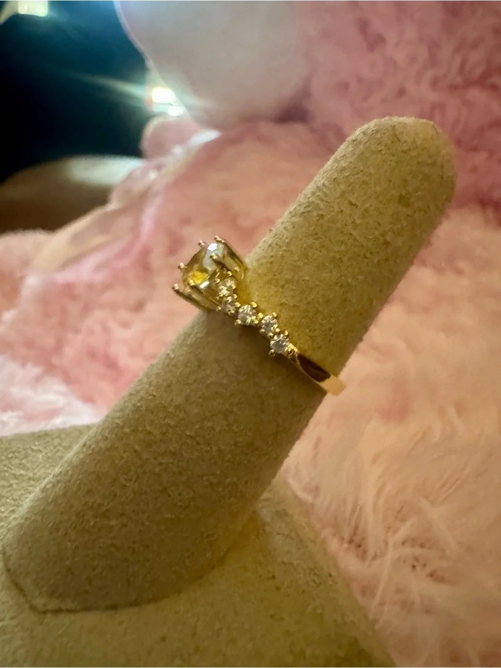 Moissanite Gold Aurora Opal-Cut Solitaire Ring with Side Accents